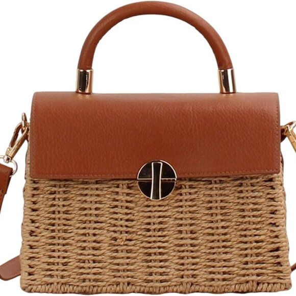 Handbags - Woven Straw Beach Bag Summer Leather Flip Handbag Women's Casual Shoulder
